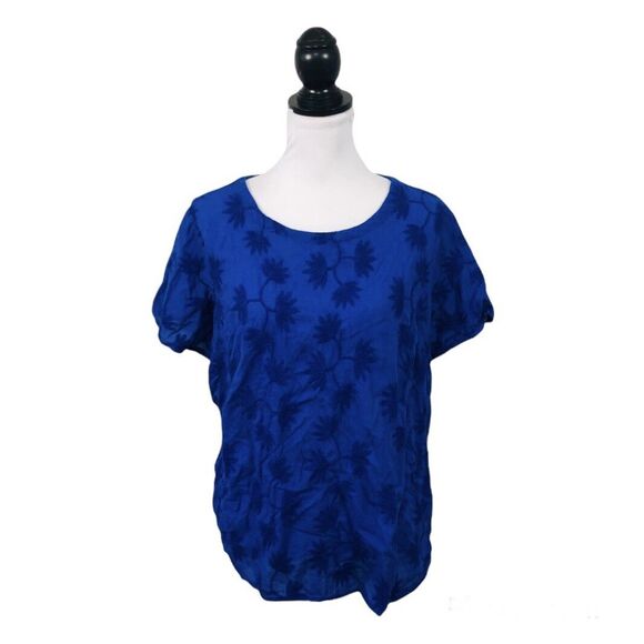 Life Style Woman Knit Top Blouse Plus Size 1X Blue Embroidered Floral Shirt - Picture 9 of 9